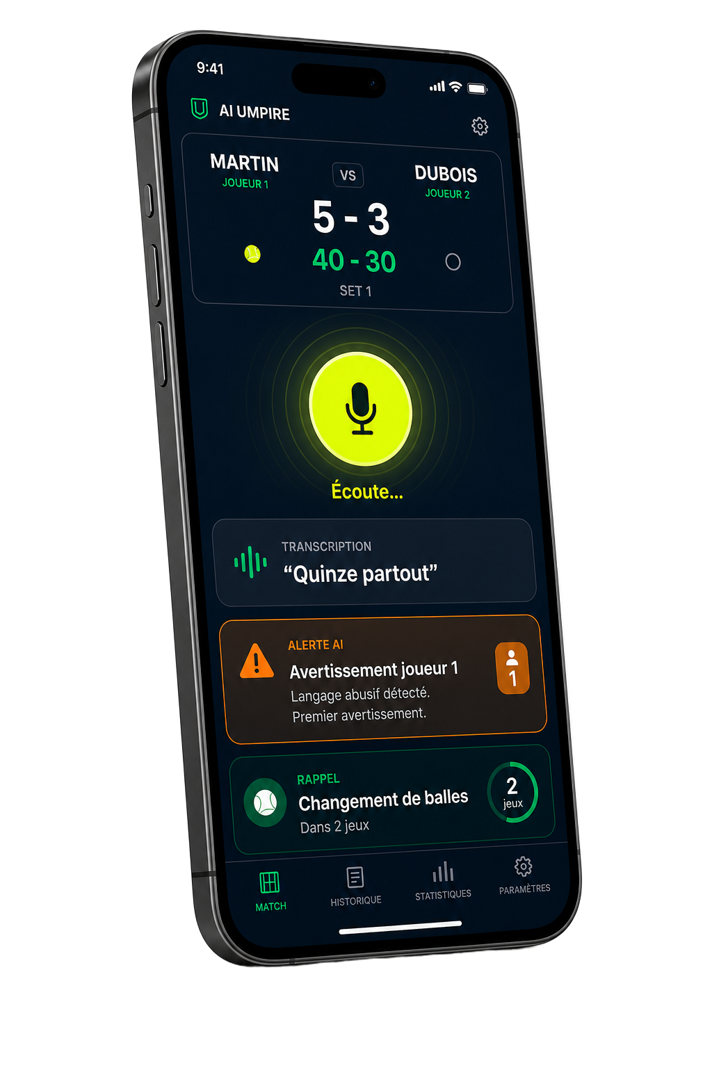 Aperçu Umpire sur smartphone avec assistant vocal